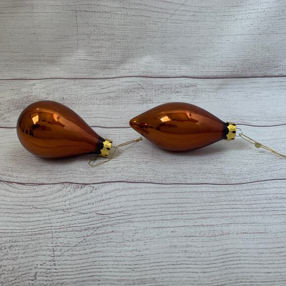 Vintage Glass Ornaments Set of 2 Brown Gold Drop Teardrop Christmas Tree - Picture 4 of 12